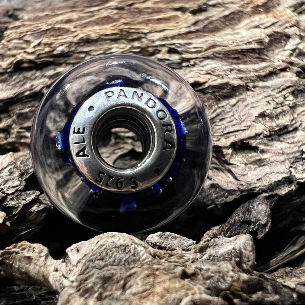 HTF Authentic Pandora Murano Dark Blue Effervescence Glass Charm Bead Zirconia - Picture 5 of 5